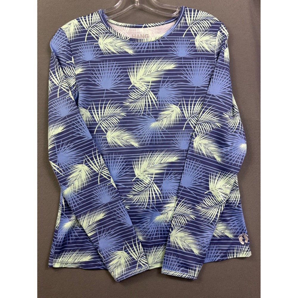 Hang Ten Women Blue Tropical Palm Leaf Print Long Sleeve Active Top Medium